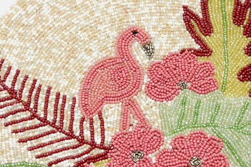 Tropical Flamingo Beaded Placemats | Round Table Mats | Set of 2 Handmade - Picture 2 of 3