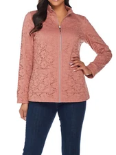 DENIM CO. Size L Long Sleeve Lace Zip Front Jacket ANTIQUE ROSE