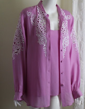 Bob Mackie Sz Xl Pink Embroidered Art-to-wear Cut-away 100% Silk Jacket Tank Top