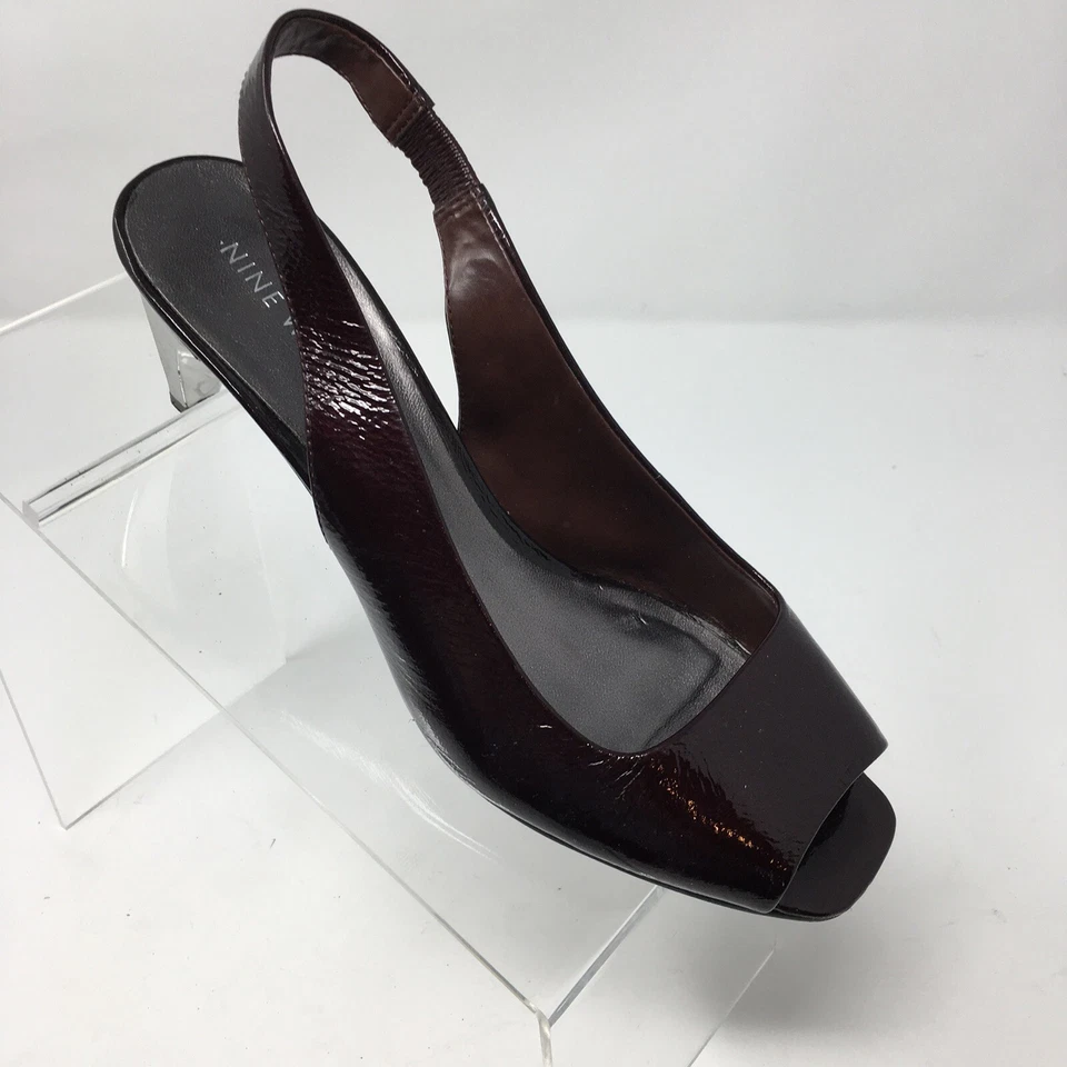 Zapatos de salón Nine West Maude con cordones punta abierta cuadrada tacón de gatito 7M rojo borgoña Foto 3 de 4