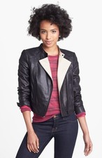 Halogen Nordstroms Black Leather Moto Jacket Size Small Msrp 378$