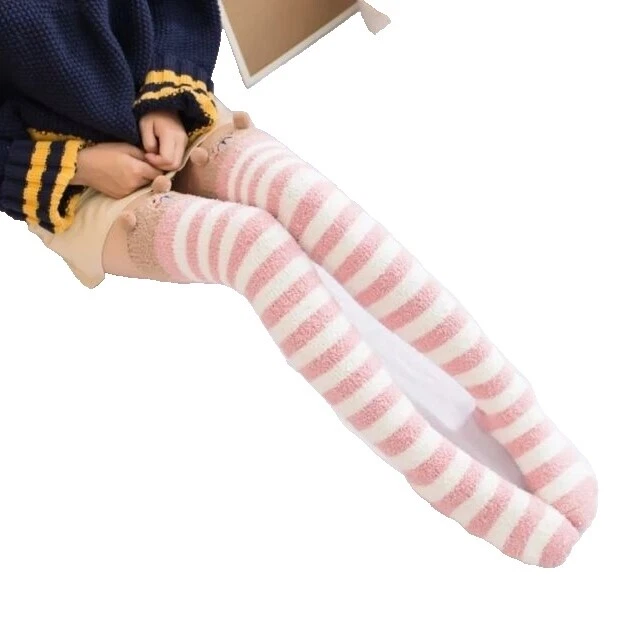 Medias de lana a rayas y Medias hasta el muslo para mujeres