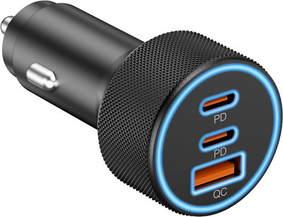 USB C Car Charger, 3-Port 67W Dual USB-C & USB-A Car Power Adapter PD/QC Fast...