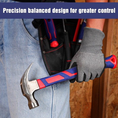 WORKPRO Claw Hammer 2PC Set 8oz Stubby Claw Hammer &16oz Fiberglass Claw Hammer - Picture 8 of 11