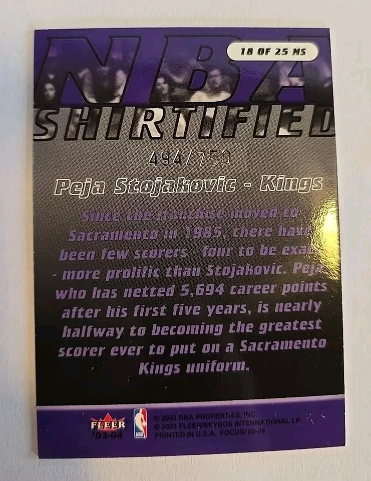 Peja Stojakovic 2003-04 Fleer Focus #18 NBA Shirtified /750 #'d Kings - Image 4 of 4