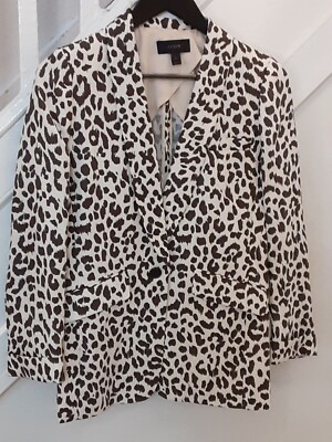 CREW Preppy Work Wear Cream Brown Leopard Blazer WOMEN'S Size $178  EUC!