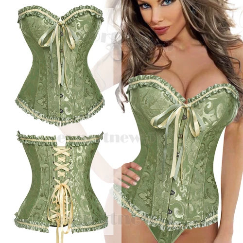 Sexy Women Overbust Boned Burlesque Basque Top Corset Lace-Up Costume Size 6-24 - Picture 14 of 34