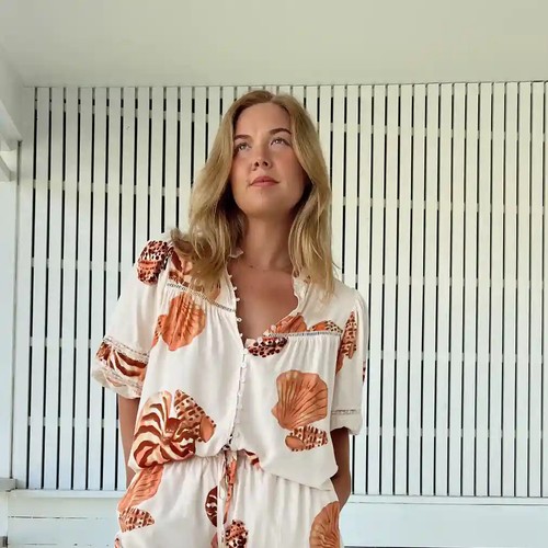 New Women's Cyra Blouse Marcel print Jaase Seashell Boho Fashion Kenzie Tenzie - Picture 3 of 18