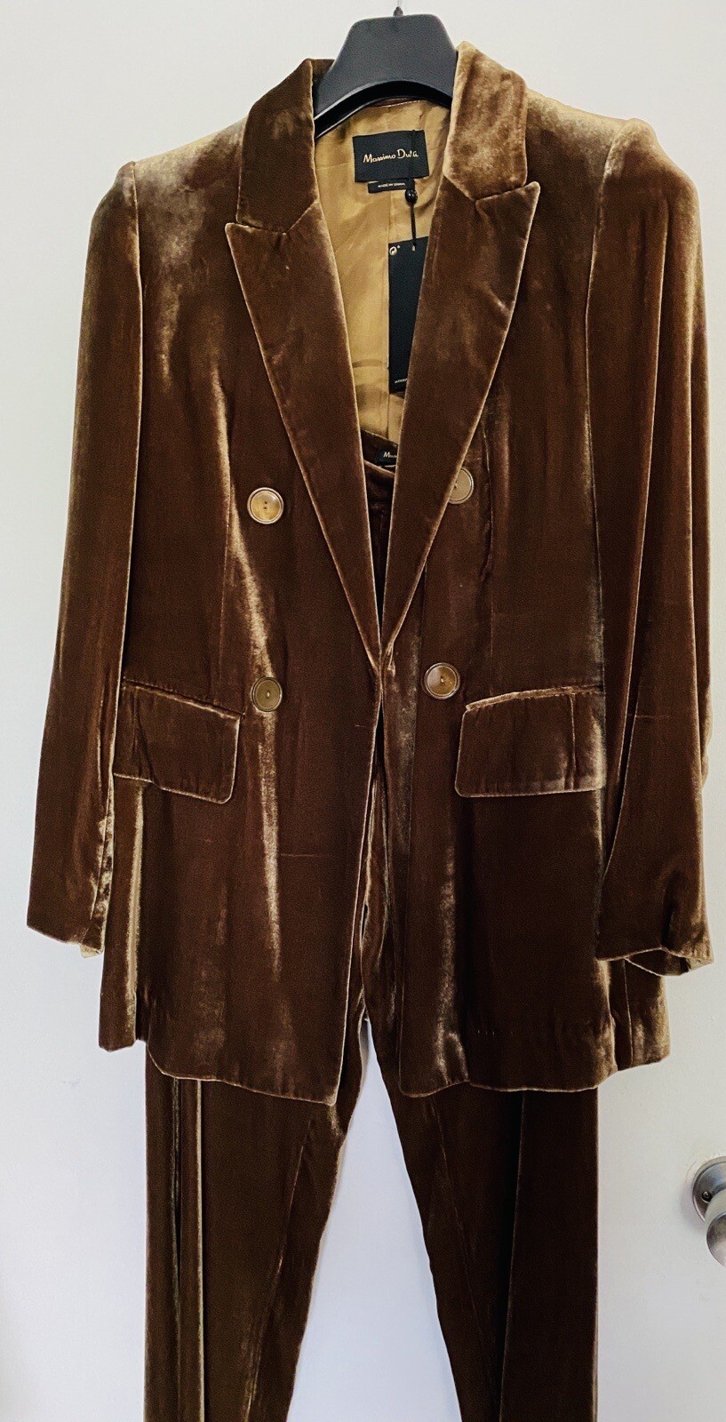 Silk Velvet Suit Jacket Trousers NEW RRP£225 Massimo Dutti Gold Copper Brown