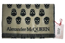 🆕️Auth ALEXANDER MCQUEEN Green SKULL 100% WOOL REVERSIBLE Long Scarf