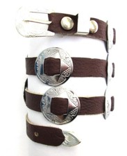 WESTERN HAT BAND BROWN LEATHER w 10 Nickel Conchos