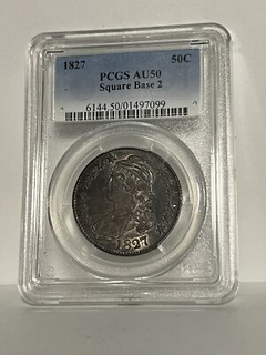 REALLY OLD CAPPED BUST HALF DOLLAR 1827 PCGS AU 50 SQUARE BASE 2