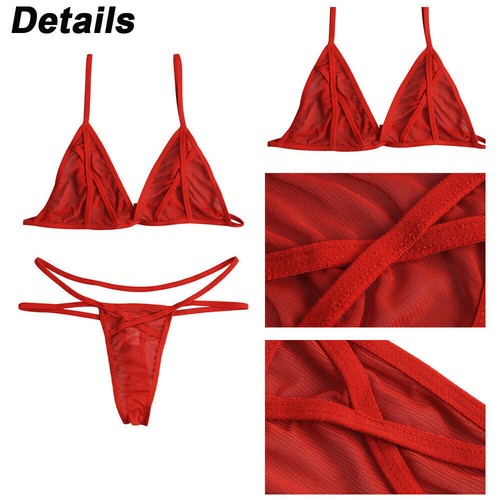 Women Sheer Mesh Lingerie Bra Set See-through Babydoll Thong Underwear Sleepwear - Picture 11 of 14