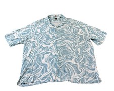 Hugo Boss Blue White Wave AOP Viscose Snap Front Men  s Button Front Size L