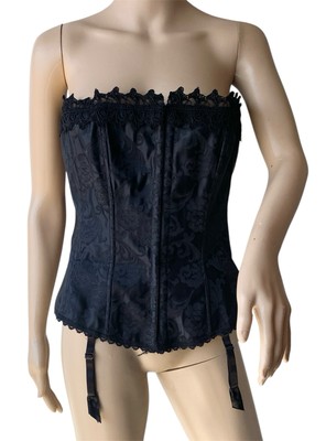 Vintage Fredericks Of Hollywood Womens Lace Up Corset Bustier Sz 38 Gothic Black