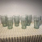 Set of 6 Vintage Coca-Cola Juice Glasses Small Green 4.5" Tall