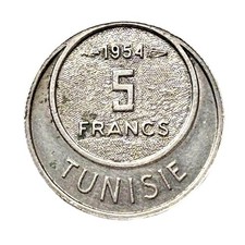 Tunezja 5 franków 1954 miedź nikiel