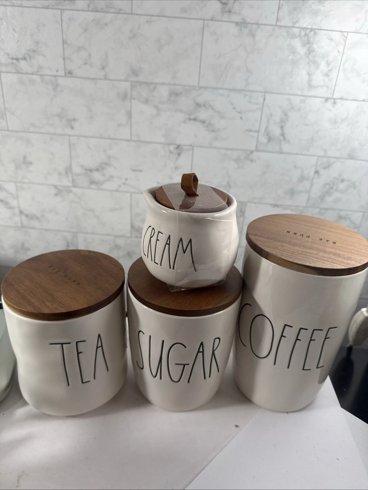 Rae Dunn COFFEE SUGAR TEA &Cream Woodentops Jars Set Farmhouse LL Large Letters
Opens in a new windo
