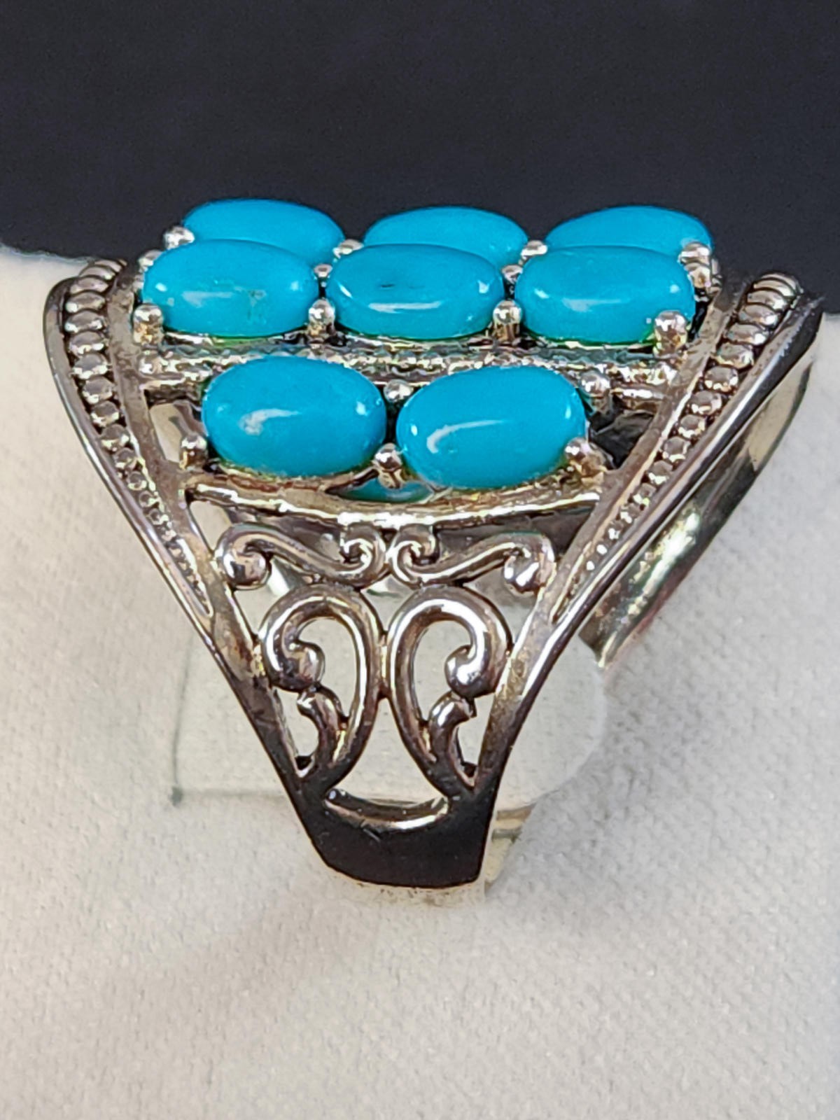 Turquoise Statement Ring - Sterling, Multi_Row St… - image 3