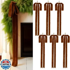 Janinka 6 Pcs Light Brown Velvet Christmas Swag Bow 31.5 x 23.6 inch Large Ne