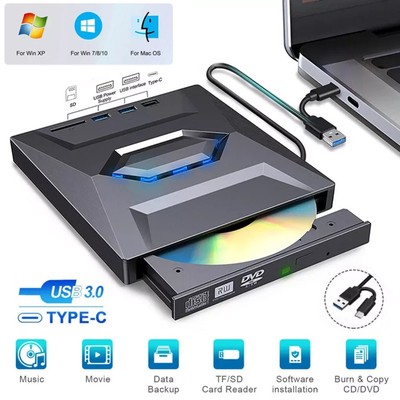 Externes CD/DVD Laufwerk USB-3.0+Type-C Brenner Player für PC Laptop Windows 11