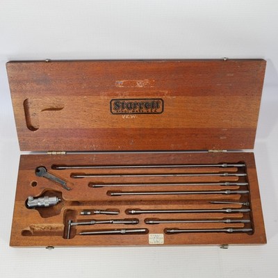 L.S. Starrett Co. Machinist Inside Micrometer Set With Wood Case Used Fair Shape