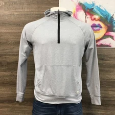 Vuori Ponto Mens Light Gray Heather Quarter Zip Hoodie Sweatshirt Size Medium