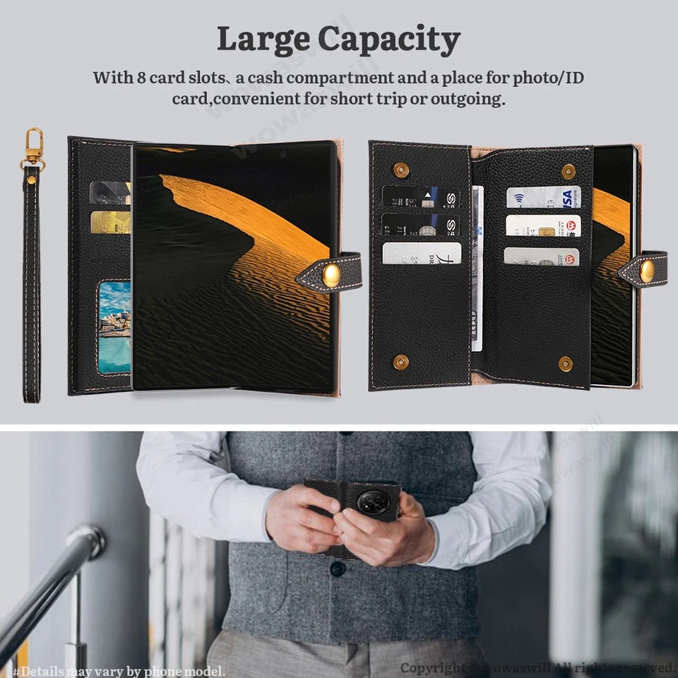Luxury Genuine Leather Wallet Case 9 Card Slots for OnePlus - Image 3 of 4