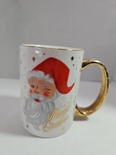 Rifle Paper Co. Winking Santa Claus Mug Gold Handle 'Merry Christmas'