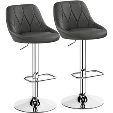 Bar Stools Set of 2 Faux Leather Swivel Bar Stools, Height Adjustable Bar Chairs