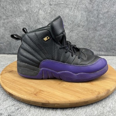 Air Jordan 12 GS Shoes Boys Size 3Y Black Purple Playoff