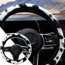 Animal Print Velour Car Steering Wheel Cover Cow Black White Winter Accessories