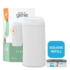 Diaper Genie Classic Pail,White,1 Diaper Pail,1 Square Refill - 165 Ct