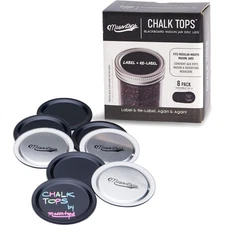 Chalk Tops - Reusable Chalkboard Lids for Mason Jars - 8 Pack - Regular Mouth