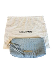 Brahmin Kayla Leather Wristlet Clutch with Tassel Sky Melbourne Croc Blue READ