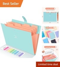 Cute Accordion File Organizer with 5 Pockets - Portable Jade Folder for School