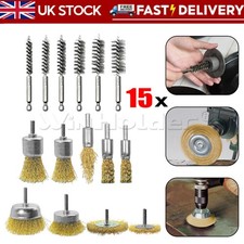 15Pcs Brush Drill Attachment Bit Kit Brass Coated Wire Cleaning Wheel Cup Tool