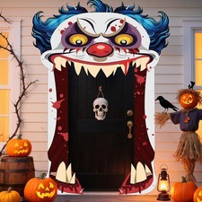 Halloween Creepy Clown Door Banner Cover Decorations Hanging Horror Colorful