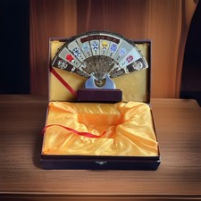 Chinese Decorative Metal Hand Fan with Gift Box, Chinese Characters, Collectible