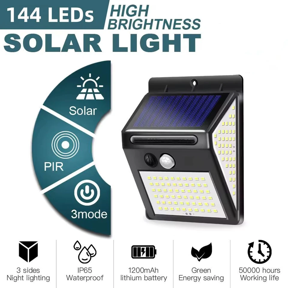 144LED Solarleuchte Fluter mit Bewegungsmelder Solarlampe 3 Modi Strahler 2500LM - Bild 1 von 4