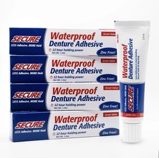 Secure Waterproof Denture Adhesive Zinc Free Extra Strong 12 Hour Hold 4 Pack