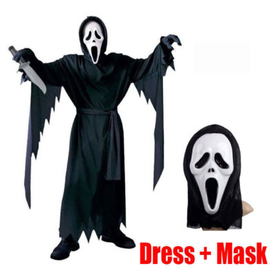 Halloween Kinder Erwachsener Scream Ghost Face Robe Kostüm Maske Fancy Dress DE*