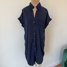 Sunday Stevens Blue Lyocell Short Sleeve Rolled Cuffs Button Down Shirt Dress L