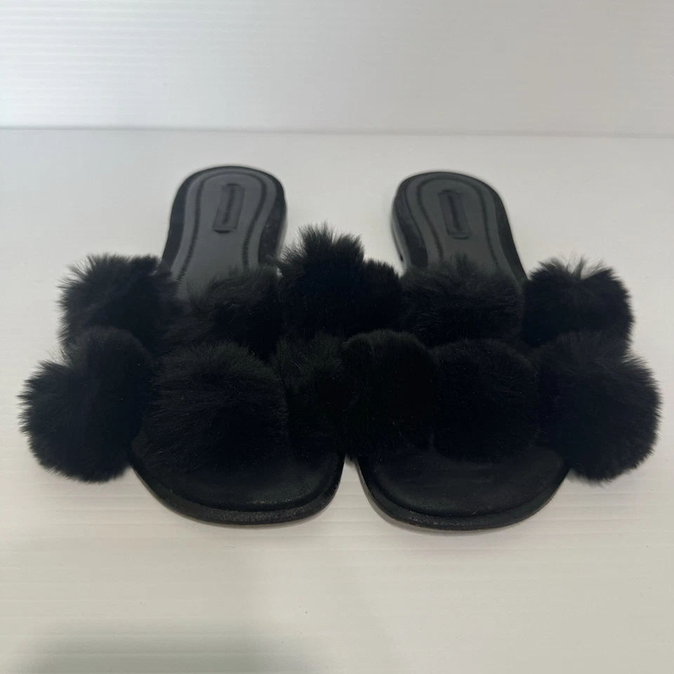 Sandalias Alexander Wang Ava Pompones Piel Negras Slides Talla 36 Foto 4 de 4
