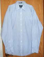 NAUTICA WRINKLE FREE BLUE STRIPE LS COTTON DRESS SHIRT - MENS 15.5/34-35