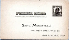 1910 Baltimore Maryland Reply Card One Cent McKinley Samuel Mansfield DI