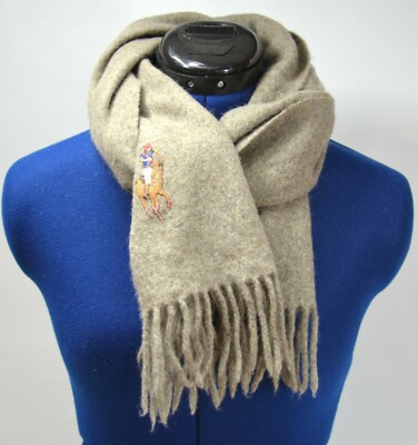 POLO RALPH LAUREN Pure Lambs Wool Scarf (Gray) 60 X 11 Made in  ITALY