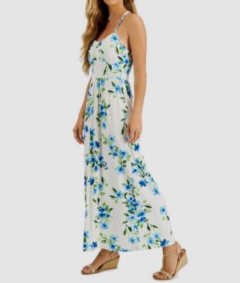 Jamie & Layla Petite Floral-Print Empire Maxi Dress - Egret - Size P/L Jamie & Layla Petite Floral-Print Empire Maxi Dress - Egret - Size P/L