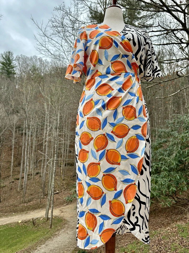 nuevo vestido envolvente donna morgan cebra naranja estampado mujer talla 12 verano vibrante Foto 2 de 4