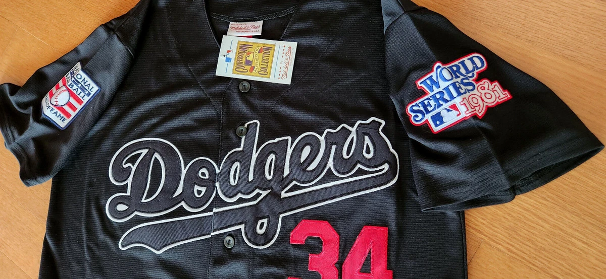 Black LA Dodgers #34 Fernando Valenzuela Throwback 2patch special edition  Jersey